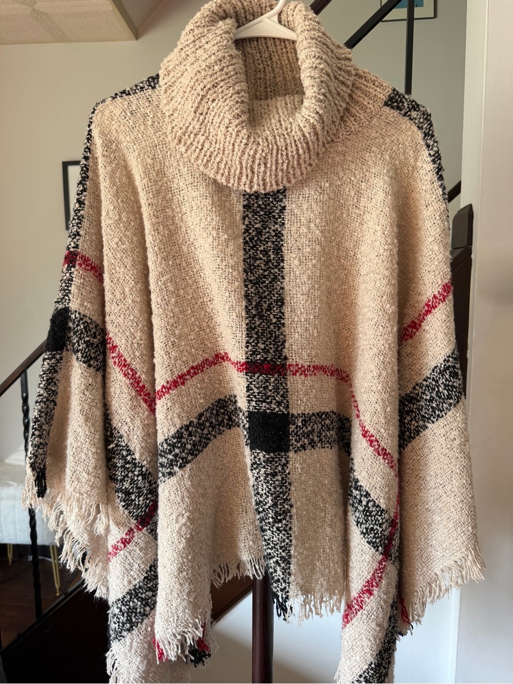 Cozy Plaid Turtleneck Poncho Sweater - Picture 4 of 4